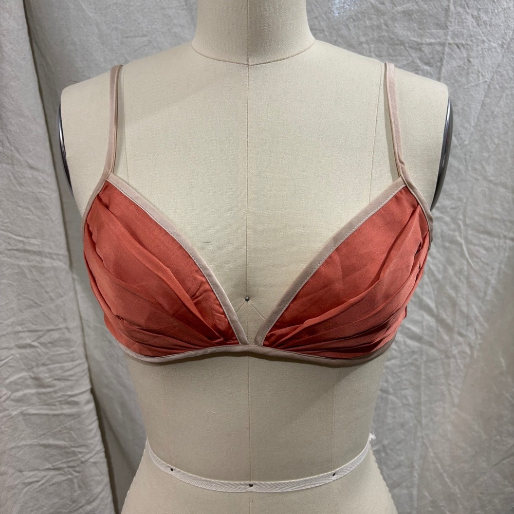 Hello Molly Rust Orange Pleated Bralette Top Beige Trim Size S US 4 AU 8